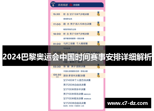 2024巴黎奥运会中国时间赛事安排详细解析